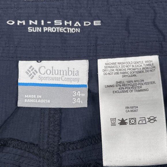 Columbia Hiking Pants Mens 34 x 33 Omni-Shade Blue Outdoor Pants - Picture 3 of 6